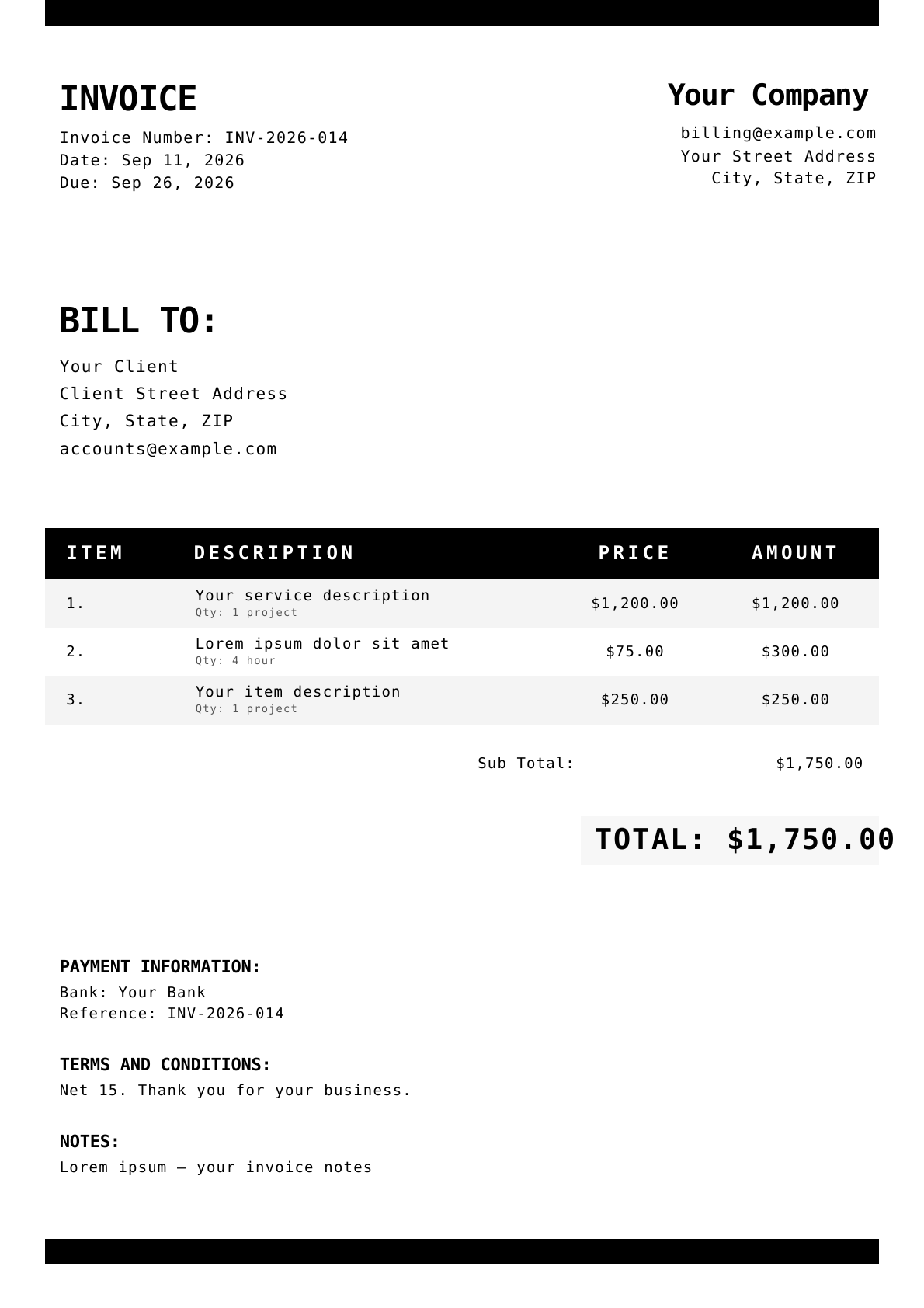 Classic invoice design preview