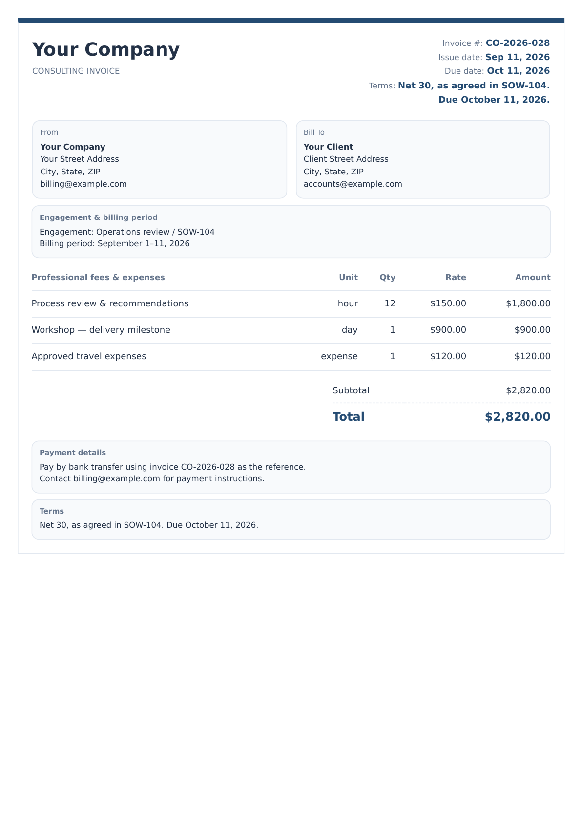 Consulting invoice design preview