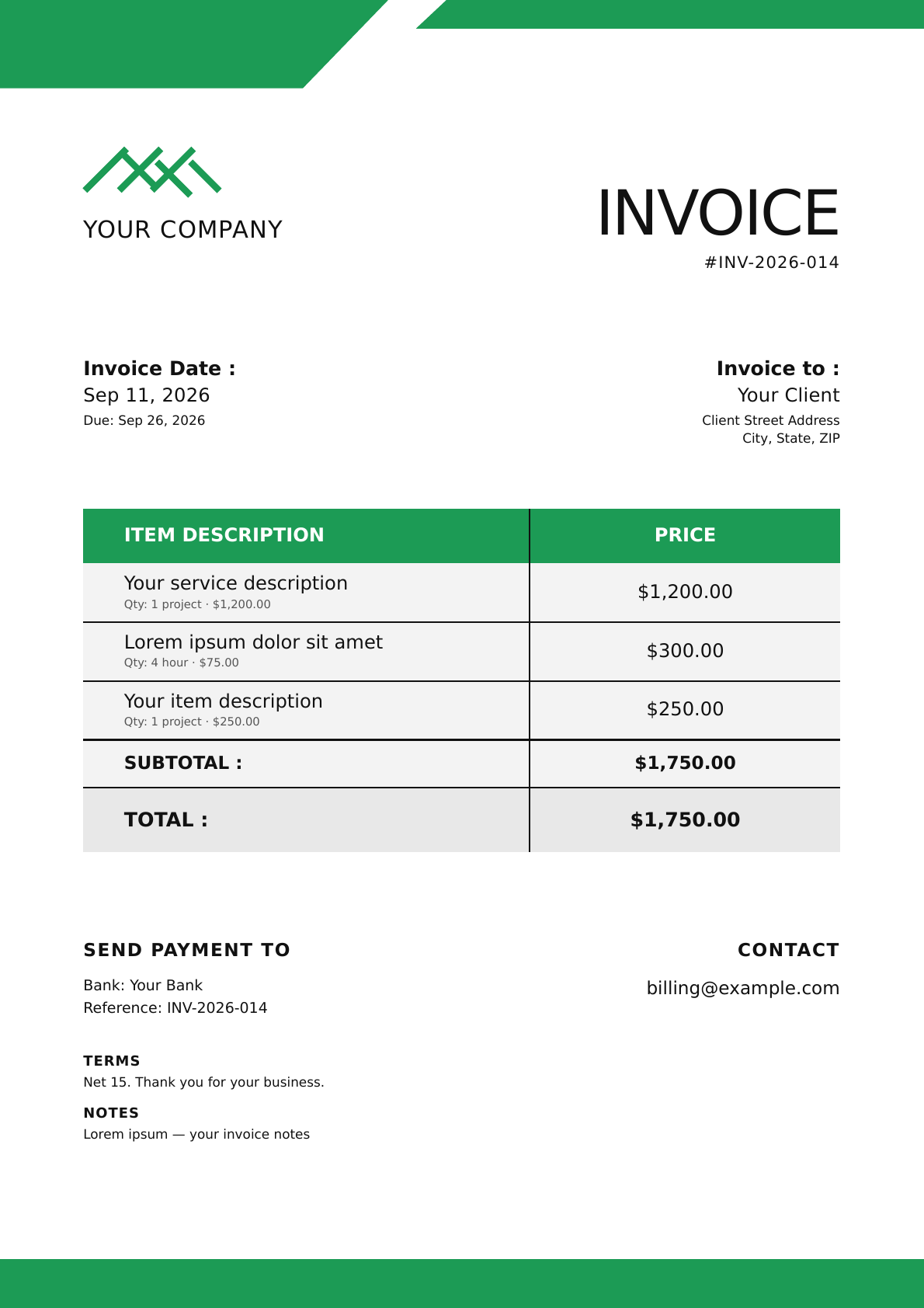 Corporate invoice design preview