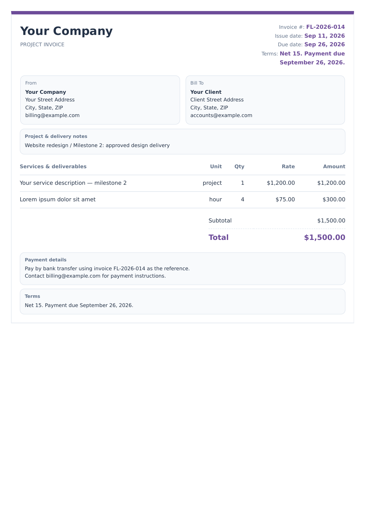 Freelance invoice design preview