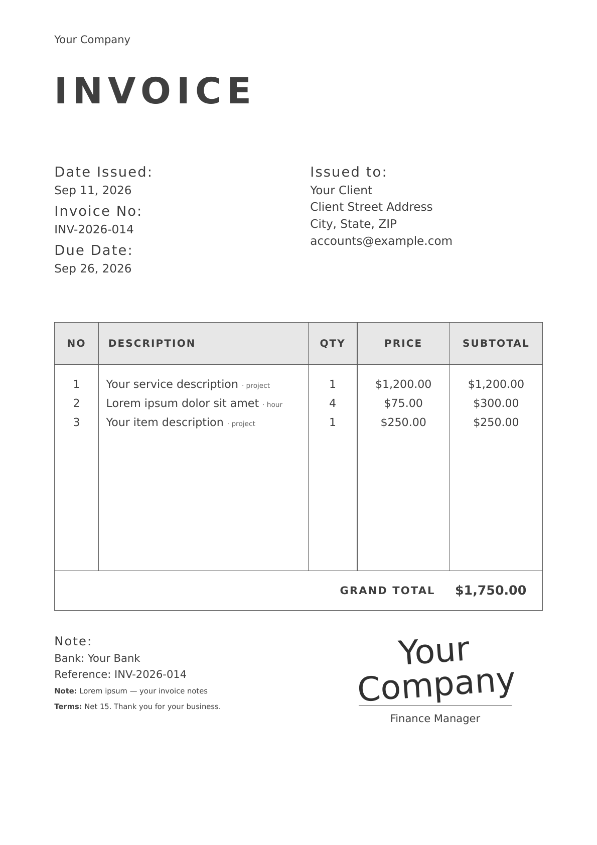 Friendly invoice design preview