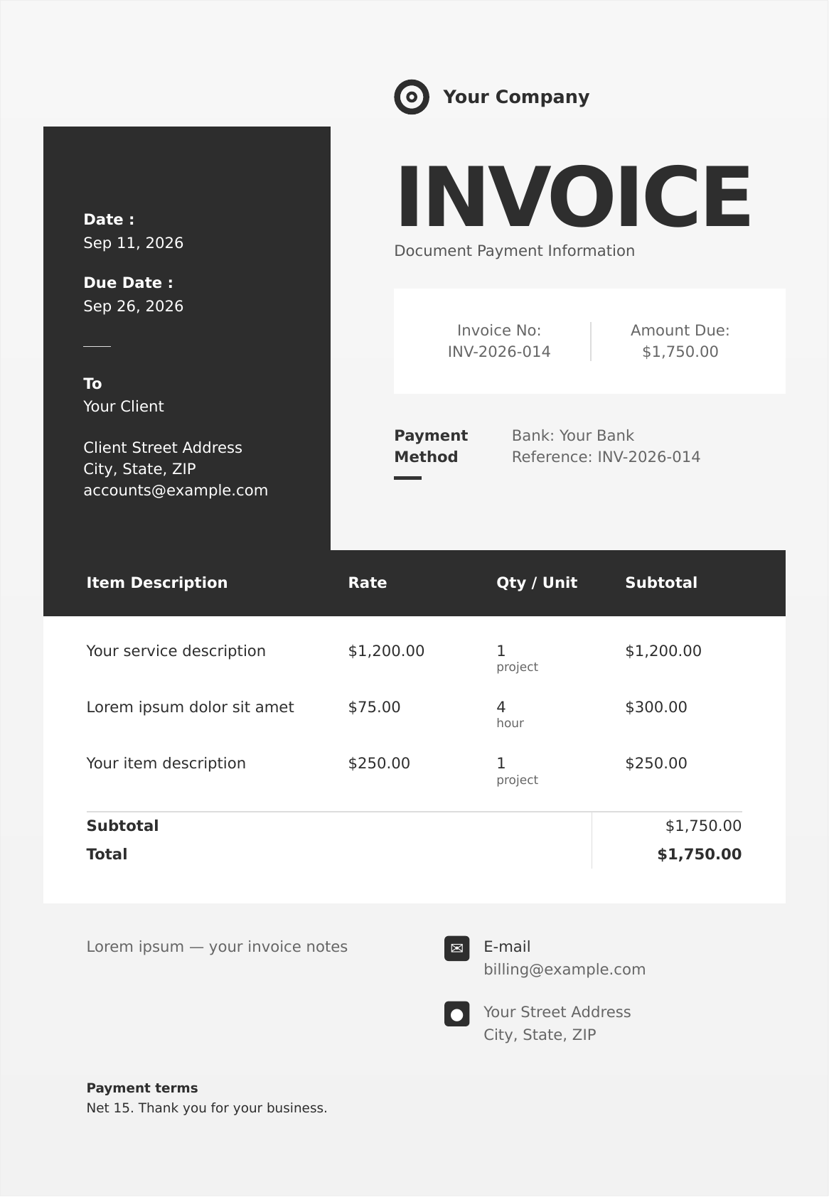 Graphite invoice design preview