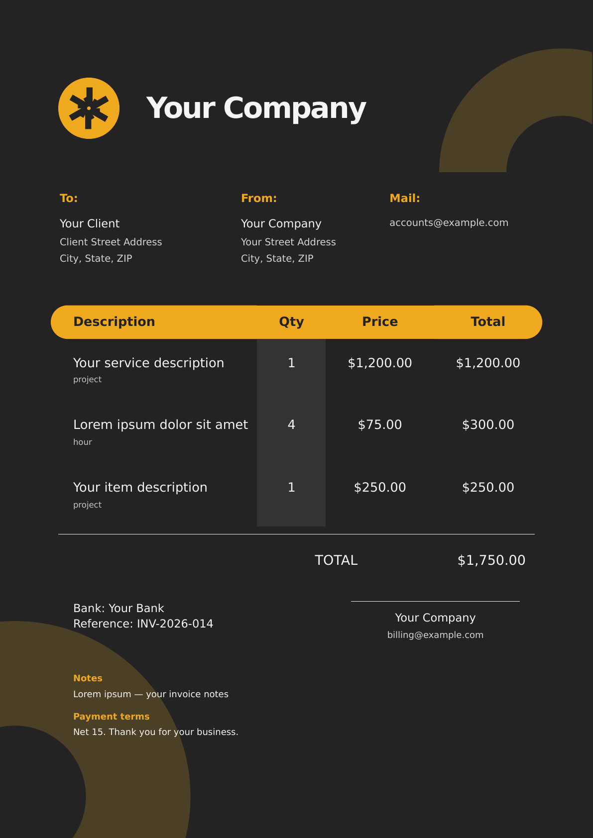 Midnight invoice design preview