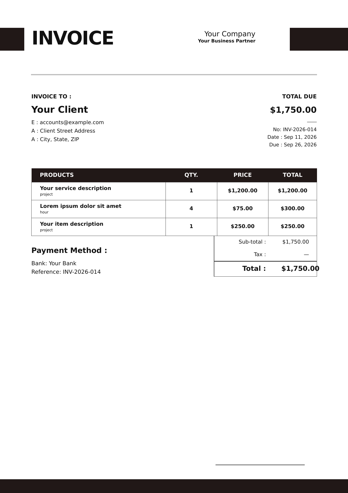 Minimal invoice design preview