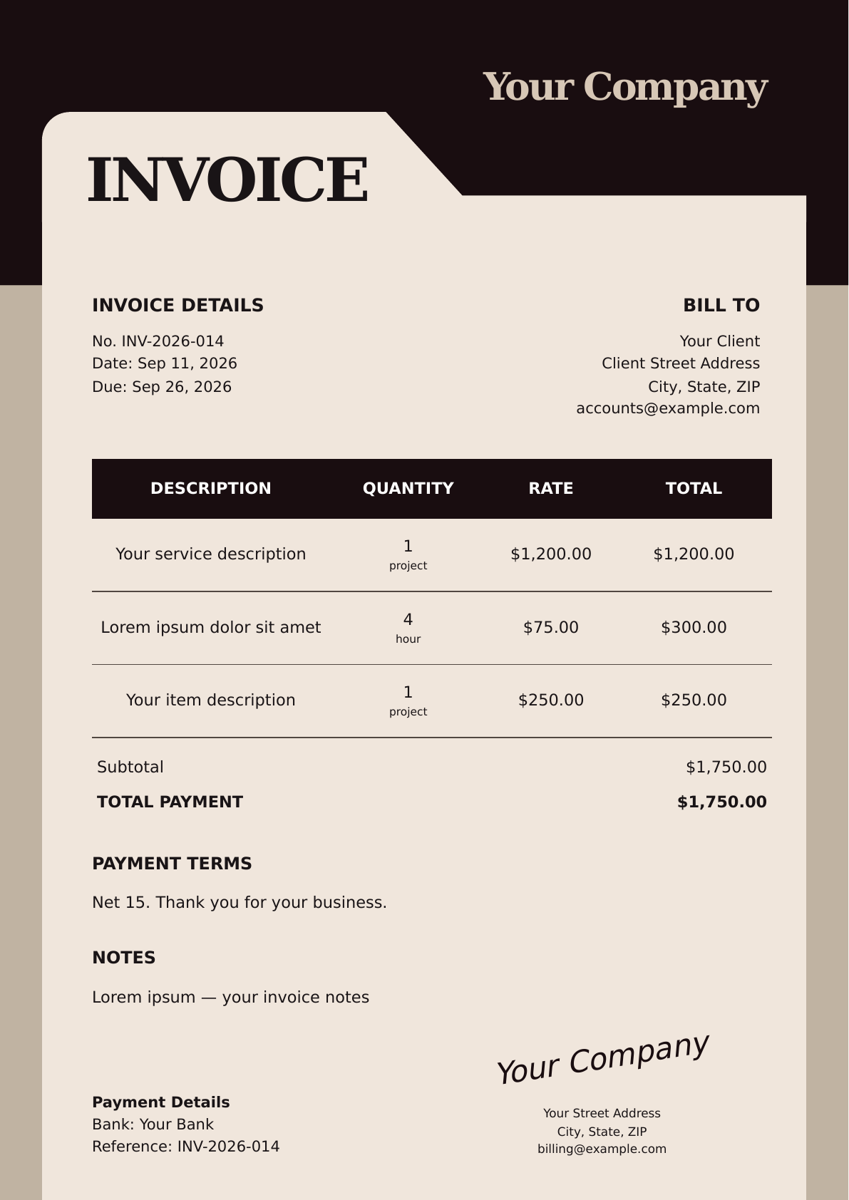 Noir invoice design preview