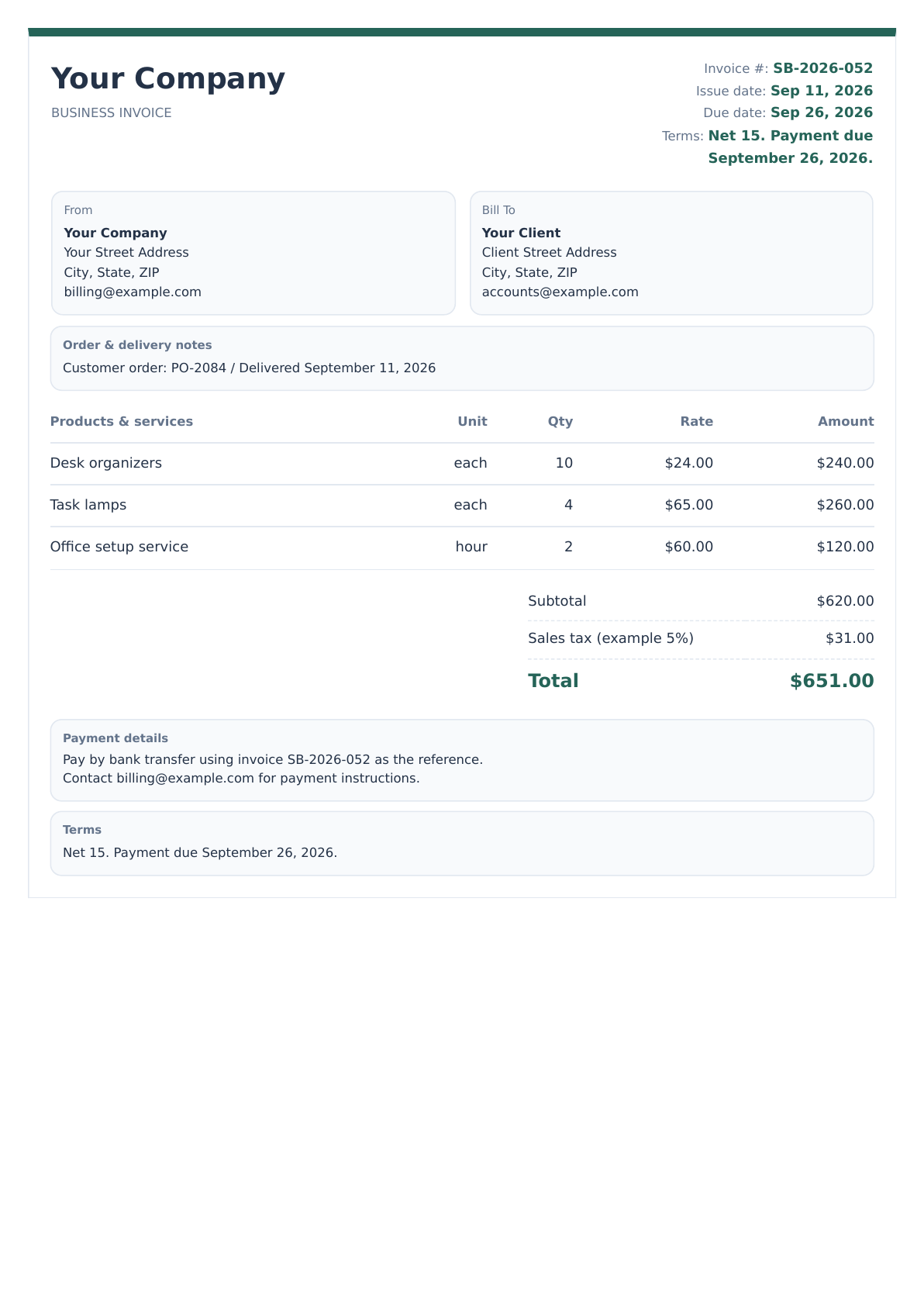 Small Business invoice design preview